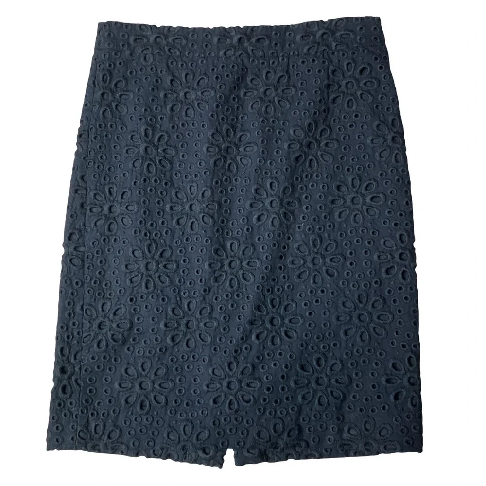 J. Crew Women's Eyelet Crochet Floral Career Retro Cotton Pencil Skirt Size0P - Picture 2 of 8